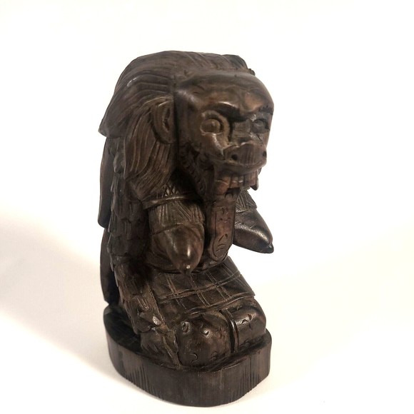 Hand Carved Black Wood Foo Dog Fu Dog Dragon Priestess Fertility Goddess 4.75" - Picture 1 of 12